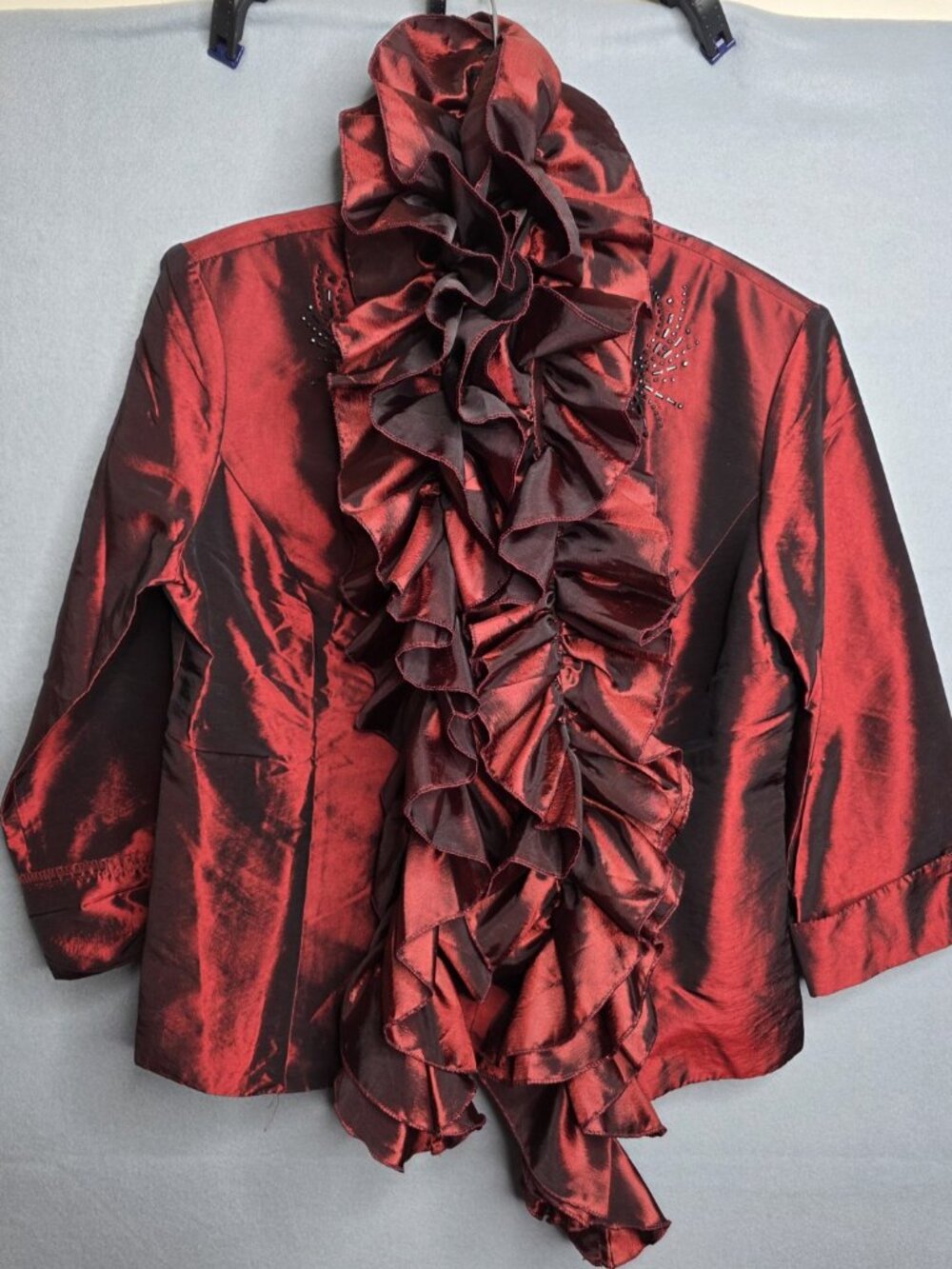 Dressbarn Womens 12 Deep Red Button Up Poly Nylon Dressy Jacket  w Scarf
